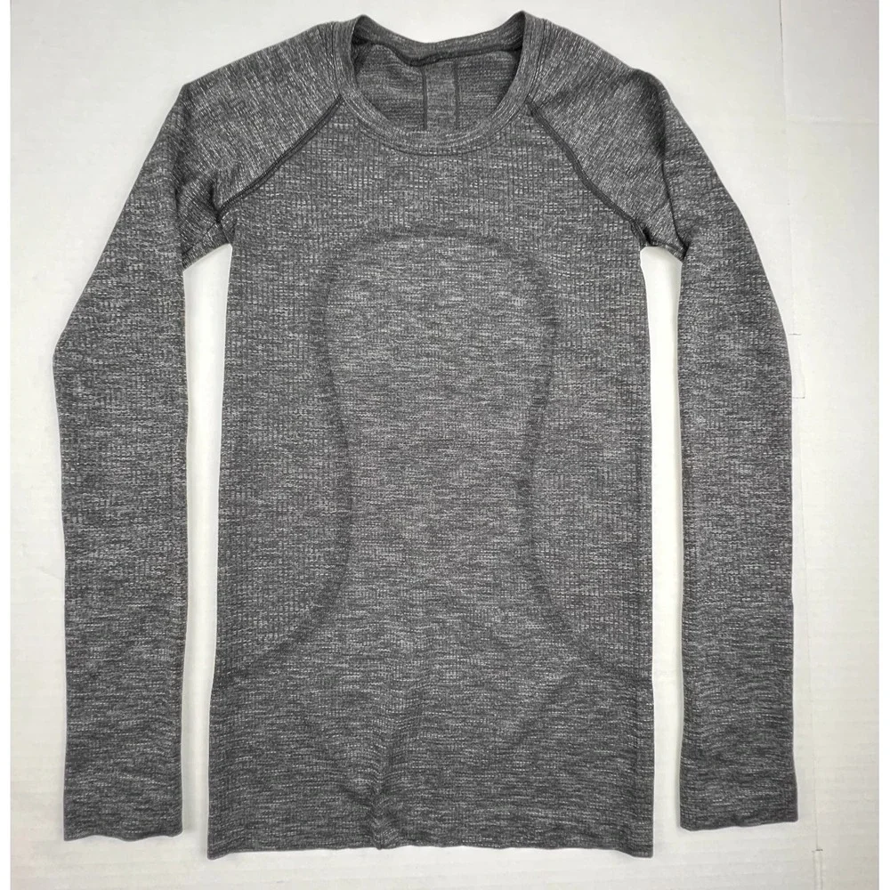 LULULEMON Swiftly Tech Long Sleeve Crew 2 Dark Gray Black Space-Dye Hip Length